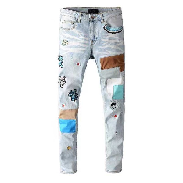 style high street jeans european men's pierced slim fit denim pants mixed leggings amirs, Blue
style high street jeans european men's pierced slim fit denim pants mixed leggings amirs, Blue