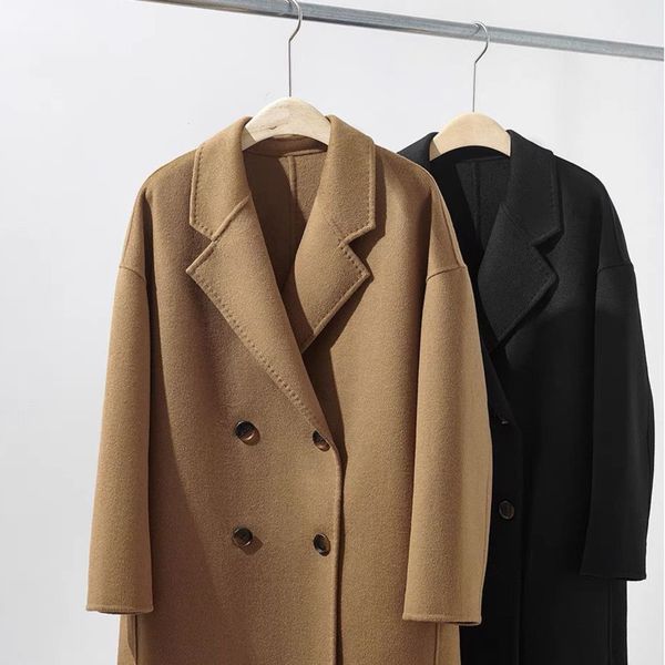 max woolen coat women's full wool double-sided cashmere mid-length high-end v-neck temperament slim fit warm jacket, Black
max woolen coat women's full wool double-sided cashmere mid-length high-end v-neck temperament slim fit warm jacket, Black