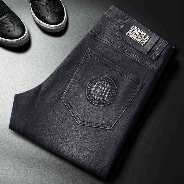 printed autumn jeans men's letters drill slim fit straight tube fashion trend leisure and all-purpose washed pants, Blue 
printed autumn jeans men's letters drill slim fit straight tube fashion trend leisure and all-purpose washed pants, Blue