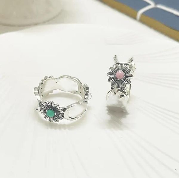 925 silver daisy turquoise ring vintage made old pink shell flower ring designer love rings for women mens luxury engagement nail wedding -1
925 silver daisy turquoise ring vintage made old pink shell flower ring designer love rings for women mens luxury engagement nail wedding -1