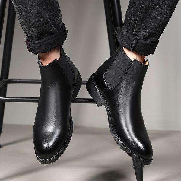 martin boots men's european and american autumn leather leather pointed toe chelsea shoes high set feet, Black
martin boots men's european and american autumn leather leather pointed toe chelsea shoes high set feet, Black