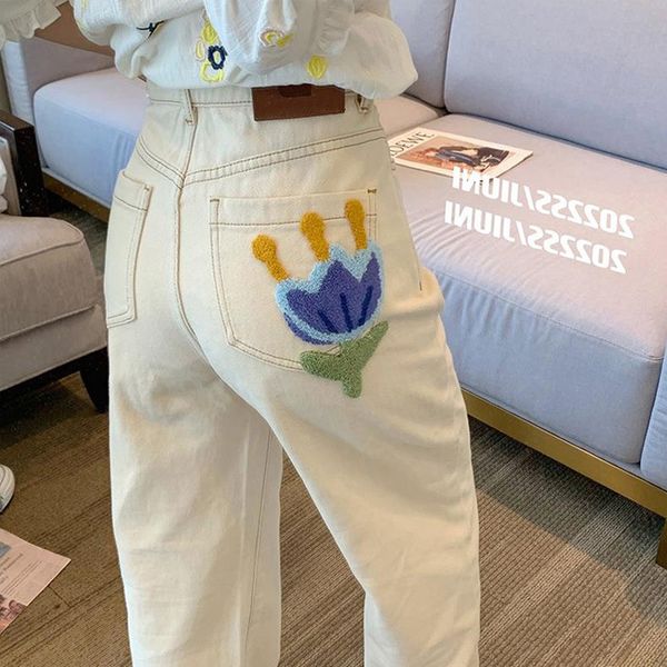 women s jeans high waist woman embroidered flower pants straight casual trousers y2k vintage women cute 220902, Blue
women s jeans high waist woman embroidered flower pants straight casual trousers y2k vintage women cute 220902, Blue