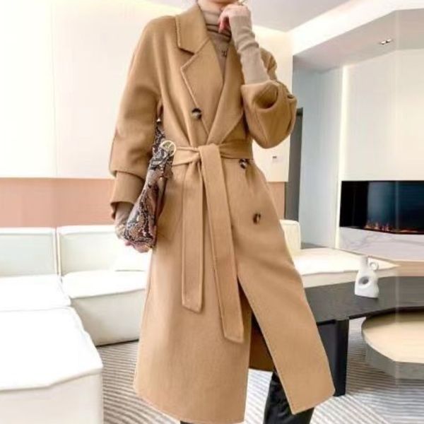 max double-sided wools coat womens water ripple loose double-breasted mid-length autumn and winter warm coats with belt, Black
max double-sided wools coat womens water ripple loose double-breasted mid-length autumn and winter warm coats with belt, Black