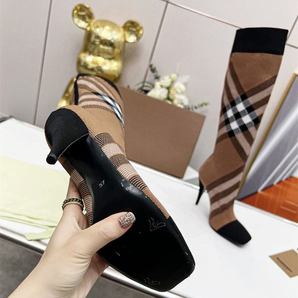 womens check stretch knit sock stiletto heels boots knee boots for party 9a quality woman luxury fall winter designer pointed toes slip-on f, Black
womens check stretch knit sock stiletto heels boots knee boots for party 9a quality woman luxury fall winter designer pointed toes slip-on f, Black
