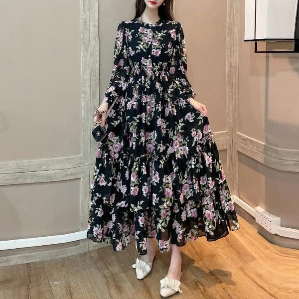 casual dresses floral print long sleeve high waist dress autumn dresses 4 color, Black;gray
casual dresses floral print long sleeve high waist dress autumn dresses 4 color, Black;gray