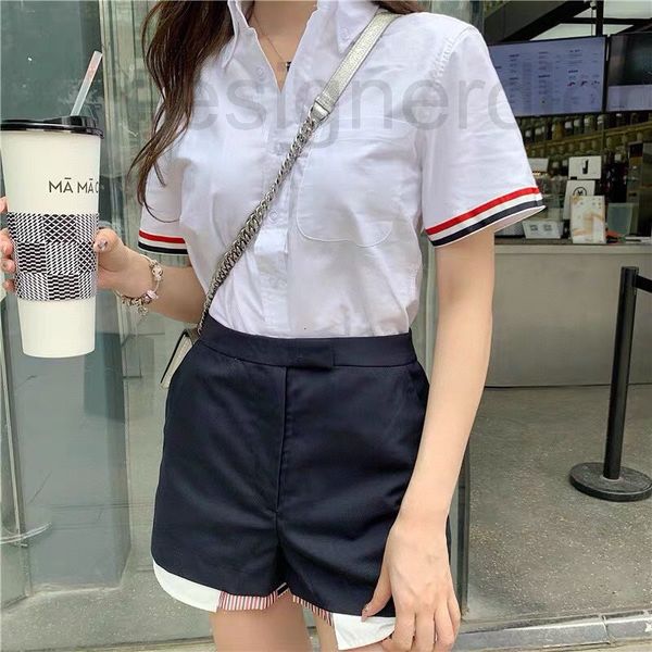 men's casual shirts designer 2022 high end trendy tb classic basic oxford spinning double cuff webbing men's and women's soli, White;black