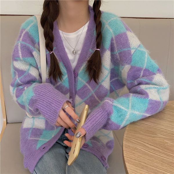 women s knits tees womens button down knit sweater long sleeve v neck argyle print loose cardigan 220902, White
women s knits tees womens button down knit sweater long sleeve v neck argyle print loose cardigan 220902, White