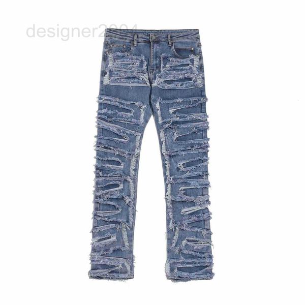 men's pants designer blue micro elastic casual middle waist heavy industry made full body patched jeans solid color men's pants 86, Black
men's pants designer blue micro elastic casual middle waist heavy industry made full body patched jeans solid color men's pants 86, Black