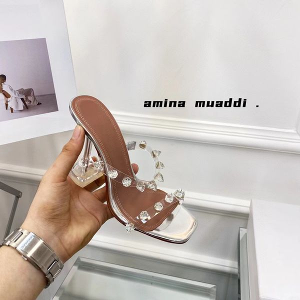 amina muaddi heel transparent sandals women slip on stiletto high heels crystal design gladiator slippers female 9.5cm wedding party dress p, Black
amina muaddi heel transparent sandals women slip on stiletto high heels crystal design gladiator slippers female 9.5cm wedding party dress p, Black