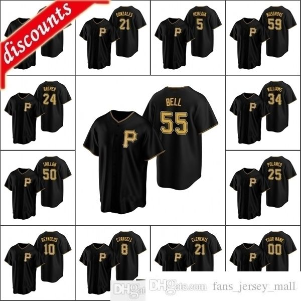 2021 baseball men #24 chris archer 55 josh bell 21 roberto clemente custom women youth kids black alternate jersey