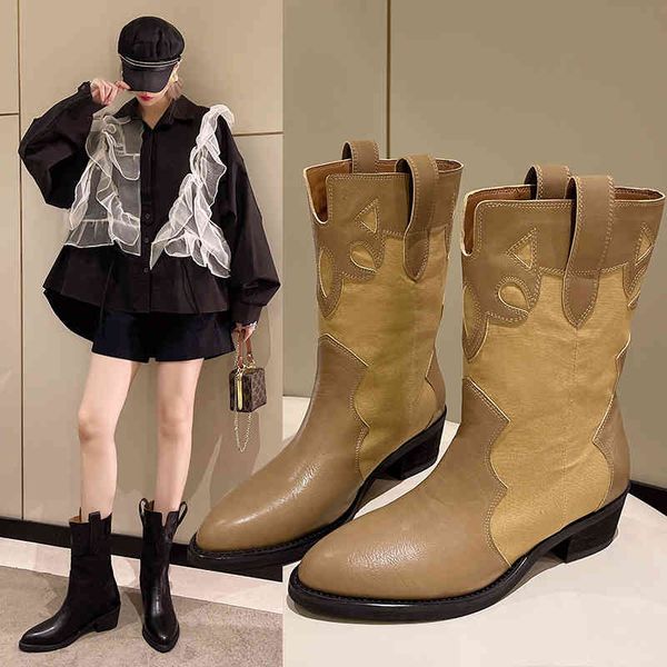 western boots designer women shoes korean 2022 versatile splicing thick heel fashion knight boots 220824, Black
western boots designer women shoes korean 2022 versatile splicing thick heel fashion knight boots 220824, Black