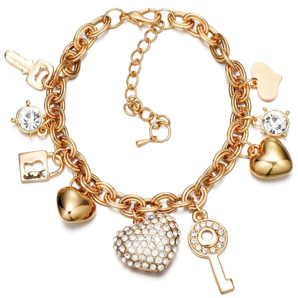 charm bracelets gold chain link bracelet 7"and 2"extender 14k plated love locked for women and girls with crystal heart bdejewelry, Golden;silver
charm bracelets gold chain link bracelet 7"and 2"extender 14k plated love locked for women and girls with crystal heart bdejewelry, Golden;silver