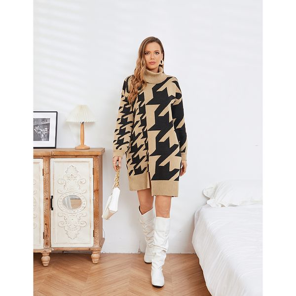 designer oversize pullover houndstooth sweater thick turtleneck knitted urban style jumper winter women trend 2022, White;black
designer oversize pullover houndstooth sweater thick turtleneck knitted urban style jumper winter women trend 2022, White;black