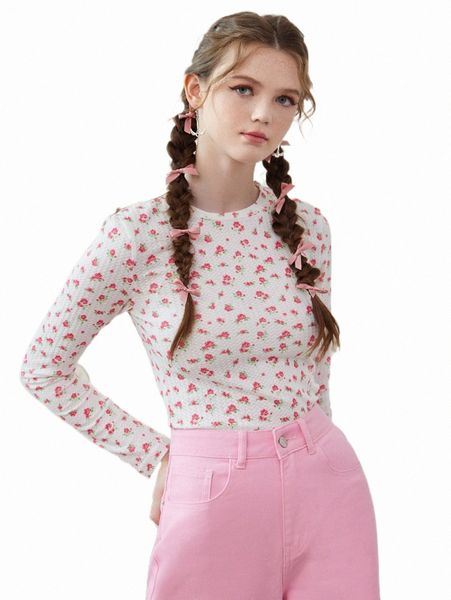 women's t-shirt romwe kawaii ditsy floral print tee d4my#, White