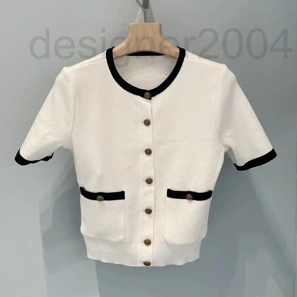 women's sweaters designer miu home white short sleeve thin sweater single breasted slim fit versatile round neck 2022 spring and summer, White;black
women's sweaters designer miu home white short sleeve thin sweater single breasted slim fit versatile round neck 2022 spring and summer, White;black