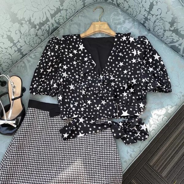casual dresses designer miu family short french sweet five pointed star printed chiffon shirt high waist slim sleeve open female ajx2, Black;gray
casual dresses designer miu family short french sweet five pointed star printed chiffon shirt high waist slim sleeve open female ajx2, Black;gray