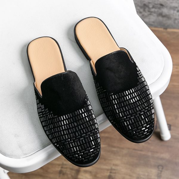 

Crocodile Pattern Half Slippers Men Breathable Heelless Toe Head Solid Color PU Metal Buckle Fashion Casual Daily AD141, Clear