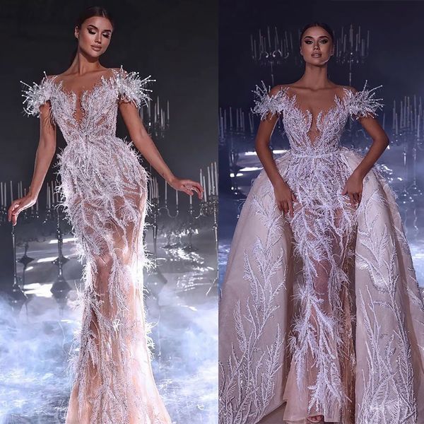 exquisite feather mermaid wedding dress illusion v neck off the shoulder lace arabic trumpet bridal gowns robe de soiree, White
exquisite feather mermaid wedding dress illusion v neck off the shoulder lace arabic trumpet bridal gowns robe de soiree, White