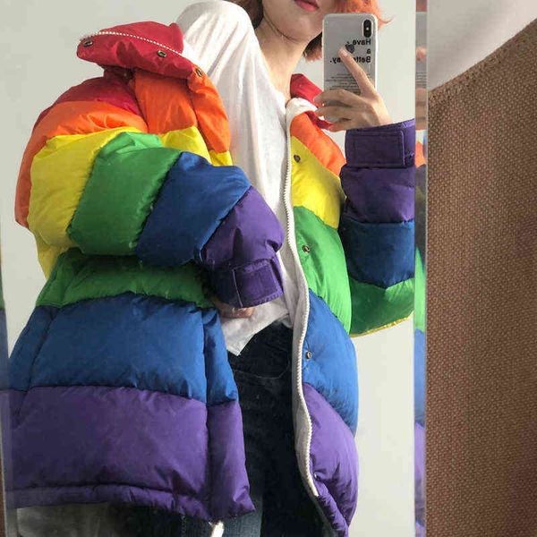 women's down parkas harajuku winter casual jacket women rainbow wadded parka coats korean fashion loose striped woman coat femme chaque, Black
women's down parkas harajuku winter casual jacket women rainbow wadded parka coats korean fashion loose striped woman coat femme chaque, Black