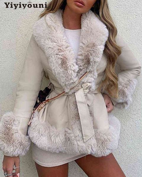 women's down parkas yiyiyouni winter warm pu leather jackets with belt women elegant slim faux fur coats women long sleeve pockets over, Black
women's down parkas yiyiyouni winter warm pu leather jackets with belt women elegant slim faux fur coats women long sleeve pockets over, Black