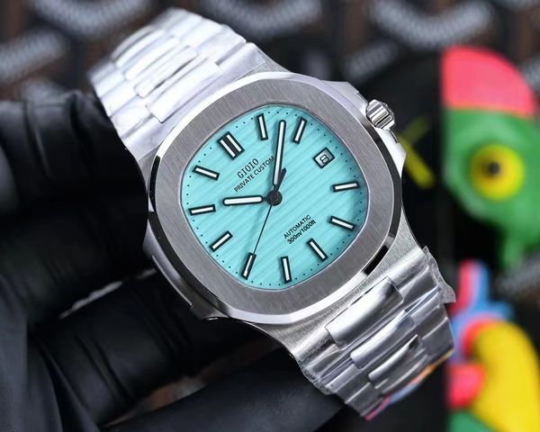 mens automatic mechanical calendar watch sky blue black leather, Slivery;brown 
mens automatic mechanical calendar watch sky blue black leather, Slivery;brown