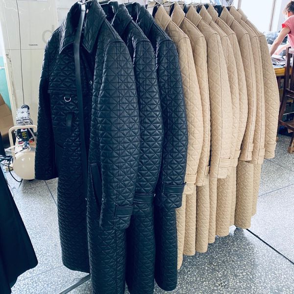 women's leather & faux designer 2021 new h british style sheep skin diamond lattice thickened lapel medium and long slim trench coat ea, Black
women's leather & faux designer 2021 new h british style sheep skin diamond lattice thickened lapel medium and long slim trench coat ea, Black