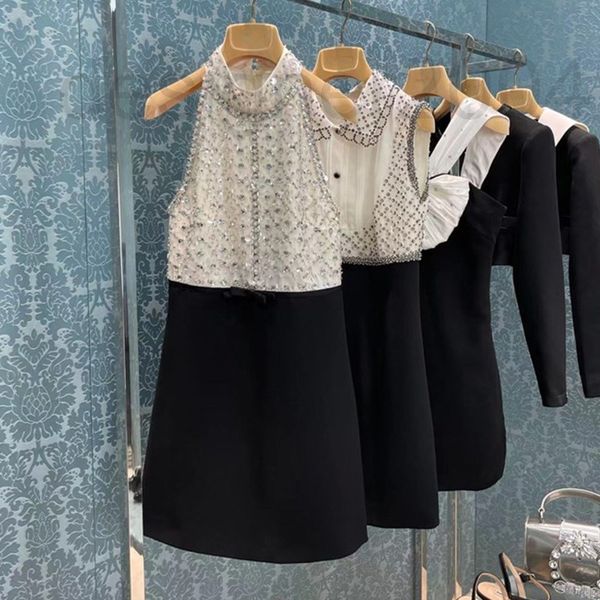 casual dresses designer miao family small gift dress 2022 early spring new organza nail drill contrast color vest hanging neck women lne9, Black;gray
casual dresses designer miao family small gift dress 2022 early spring new organza nail drill contrast color vest hanging neck women lne9, Black;gray