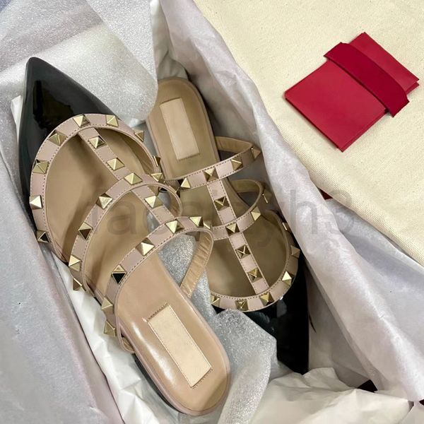 sandals designer high version with source standard warren slippers women's bag head leather rivet flat bottom patent pointed sandals, Black
sandals designer high version with source standard warren slippers women's bag head leather rivet flat bottom patent pointed sandals, Black
