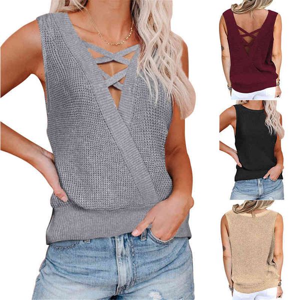 women's hoodies sweatshirts spring and summer women's wear waffle deep v-neck backless vest t-shirt sweater idnb, Black 
women's hoodies sweatshirts spring and summer women's wear waffle deep v-neck backless vest t-shirt sweater idnb, Black