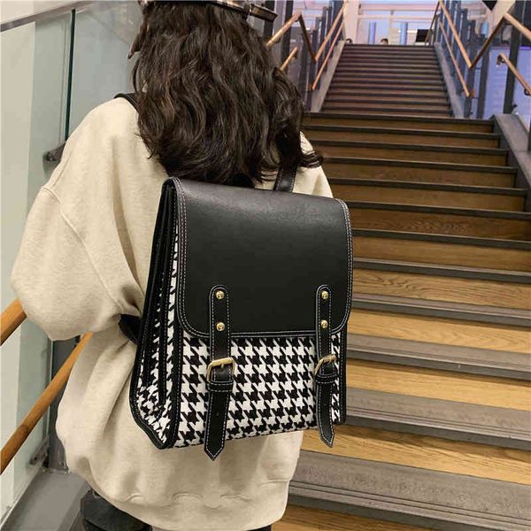 bags 2022 new lattice backpack female mori department large capacity simple leisure student schoolbag purses