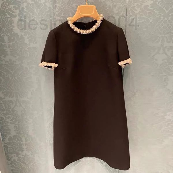 casual dresses designer miu family short sleeved black dress heavy industry diamond studded beaded a-line skirt celebrity temperament 2022 s, Black;gray
casual dresses designer miu family short sleeved black dress heavy industry diamond studded beaded a-line skirt celebrity temperament 2022 s, Black;gray