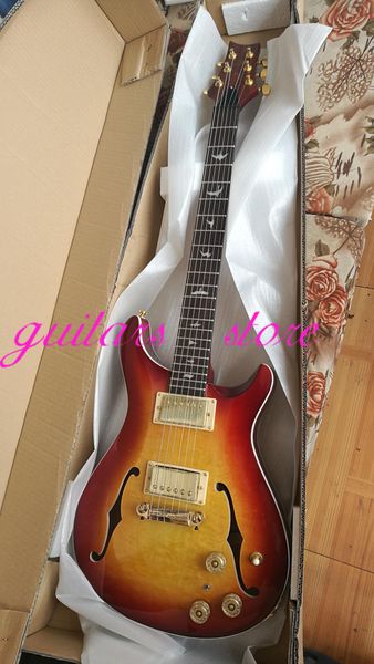 

factory semi-hollow prs jazz electric guitar f hole a flame maple back inlays birds gold hardware