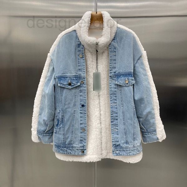 women's jackets designer bajia 2021 winter new 100% grain wool splicing denim long sleeve temperament luxurious stand collar coat women, Black;brown
women's jackets designer bajia 2021 winter new 100% grain wool splicing denim long sleeve temperament luxurious stand collar coat women, Black;brown