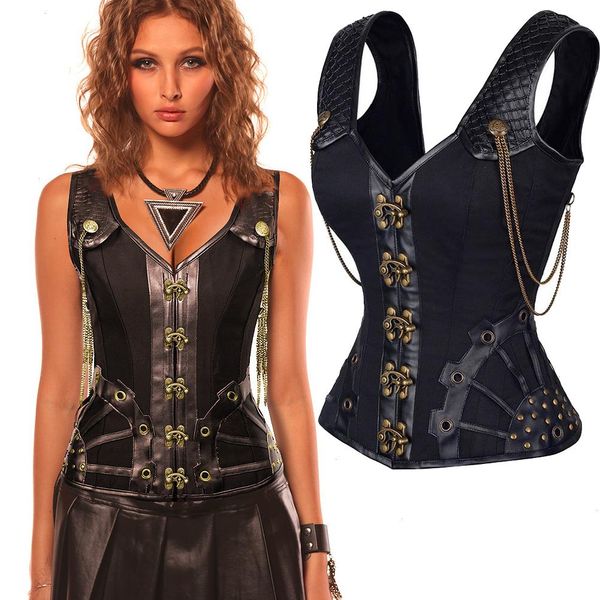 steampunk corset to wear out women waist bustier overbust leather lace up, Black;white
steampunk corset to wear out women waist bustier overbust leather lace up, Black;white