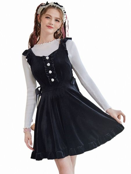 casual dresses romwe kawaii button front ruffle hem velvet dress without tee s9d6#, Black;gray
casual dresses romwe kawaii button front ruffle hem velvet dress without tee s9d6#, Black;gray