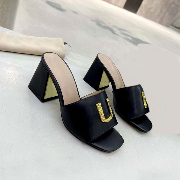 designer women's high heel slippers leather metal buckle summer chunky heel sandals .5cm with box 35-43, Black
designer women's high heel slippers leather metal buckle summer chunky heel sandals .5cm with box 35-43, Black