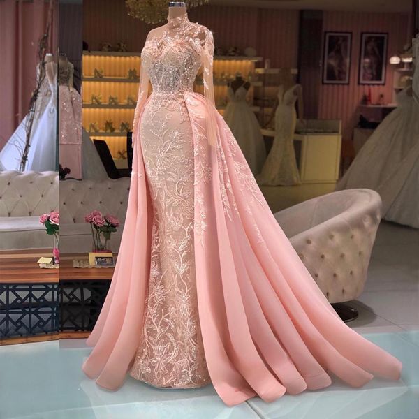 fabulous mermaid prom dresses long sleeves high neckline evening gowns with detachable train beaded appliqued special occasion formal wear, Black
fabulous mermaid prom dresses long sleeves high neckline evening gowns with detachable train beaded appliqued special occasion formal wear, Black