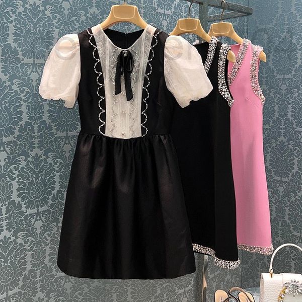 casual dresses designer miu bow dress bubble sleeve beaded diamond black slim princess skirt nail bead new summer style njvf, Black;gray
casual dresses designer miu bow dress bubble sleeve beaded diamond black slim princess skirt nail bead new summer style njvf, Black;gray