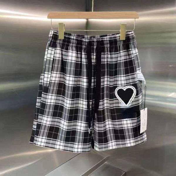 a 22 mi shorts mens designer pants classic black and white plaid heart embroidered cropped pants high street couple pants, White;black
a 22 mi shorts mens designer pants classic black and white plaid heart embroidered cropped pants high street couple pants, White;black
