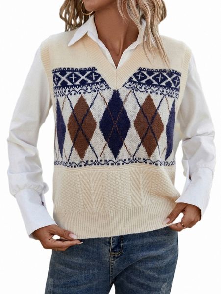 women's sweaters 1pc argyle pattern sweater vest v33h#, White;black
women's sweaters 1pc argyle pattern sweater vest v33h#, White;black