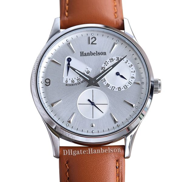 mens wristwatch power reserve display automatic mechanical multifunction watch silver face brown leather strap steel case uhr 42mm, Slivery;brown
mens wristwatch power reserve display automatic mechanical multifunction watch silver face brown leather strap steel case uhr 42mm, Slivery;brown