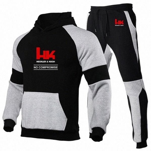 

men's tracksuits men's tracksuits hk heckler koch no compromise printed men's splicing sweat hooded sweatshirts pants sports, Gray