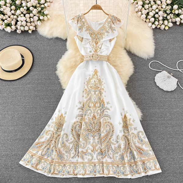 vintage palace style dress v-neck flying sleeves high waist thin printed a-line elegant long skirt, Black;gray
vintage palace style dress v-neck flying sleeves high waist thin printed a-line elegant long skirt, Black;gray