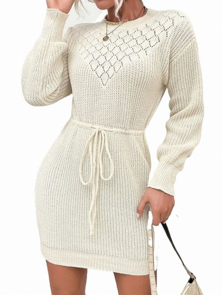 women's sweaters pointelle knit drop shoulder drawstring waist sweater dress t8ax#, White;black
women's sweaters pointelle knit drop shoulder drawstring waist sweater dress t8ax#, White;black