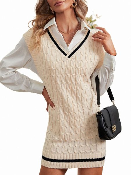 women's sweaters striped trim cable knit sweater dress without blouse r2ae#, White;black
women's sweaters striped trim cable knit sweater dress without blouse r2ae#, White;black