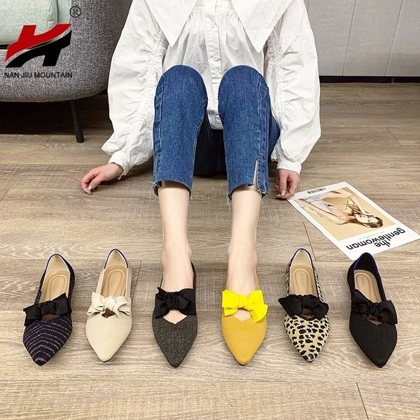 dress shoes spring bow women's fashion flat single pointed toe peas comfortable plus size 40 220902, Black