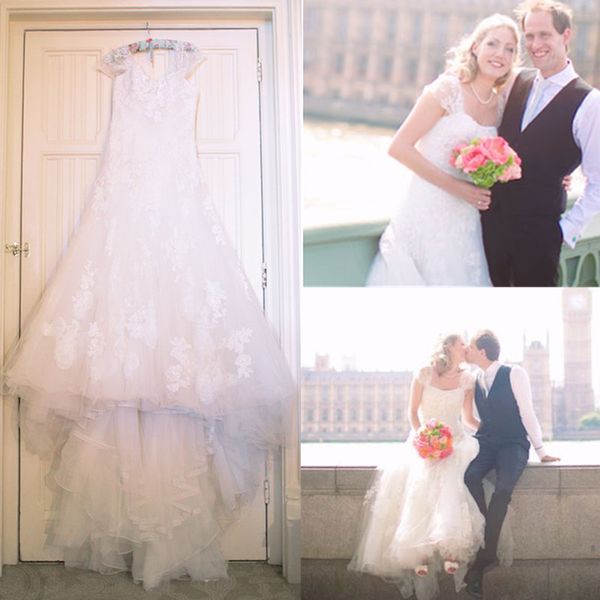 cap sleeve square neck bridal gowns vintage a line wedding dresses lace appliques sweep train corset pleated custom made, White
cap sleeve square neck bridal gowns vintage a line wedding dresses lace appliques sweep train corset pleated custom made, White