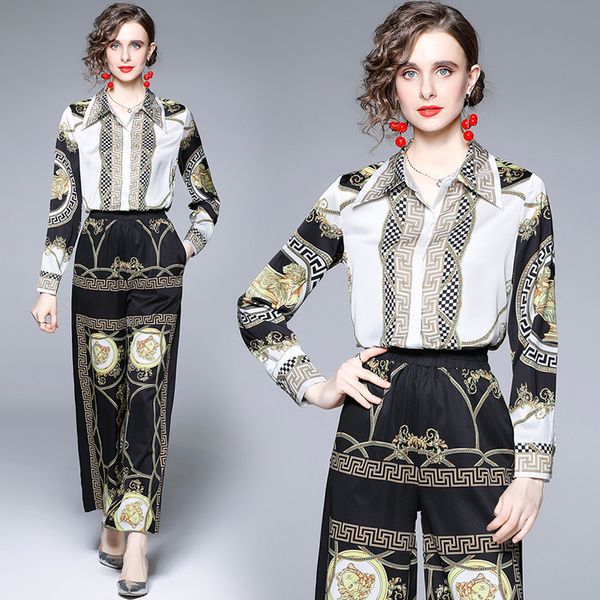 2022 baroque print pant set blacktwo piece sets women long sleeve button shirt and wide leg trousers suit vintage woman suit spring autumn o, White
2022 baroque print pant set blacktwo piece sets women long sleeve button shirt and wide leg trousers suit vintage woman suit spring autumn o, White