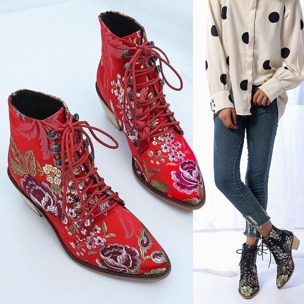 boots fashion retro women embroider ethnic ankle lace up pointed toe flat heel shoes warm red black booties 220902
boots fashion retro women embroider ethnic ankle lace up pointed toe flat heel shoes warm red black booties 220902