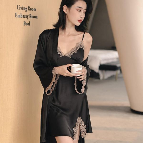 kimono robe set women sleepwear casual intimate lingerie satin lace patchwork, Black;red
kimono robe set women sleepwear casual intimate lingerie satin lace patchwork, Black;red